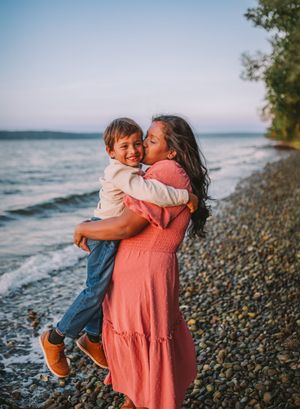 Family standing together during their family photoshoot at Whidbey Island near Seattle, Washington