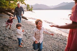 Family standing together during their family photoshoot at Whidbey Island near Seattle, Washington