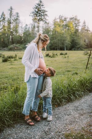 Family standing together during their family photoshoot at Whidbey Island near Seattle, Washington