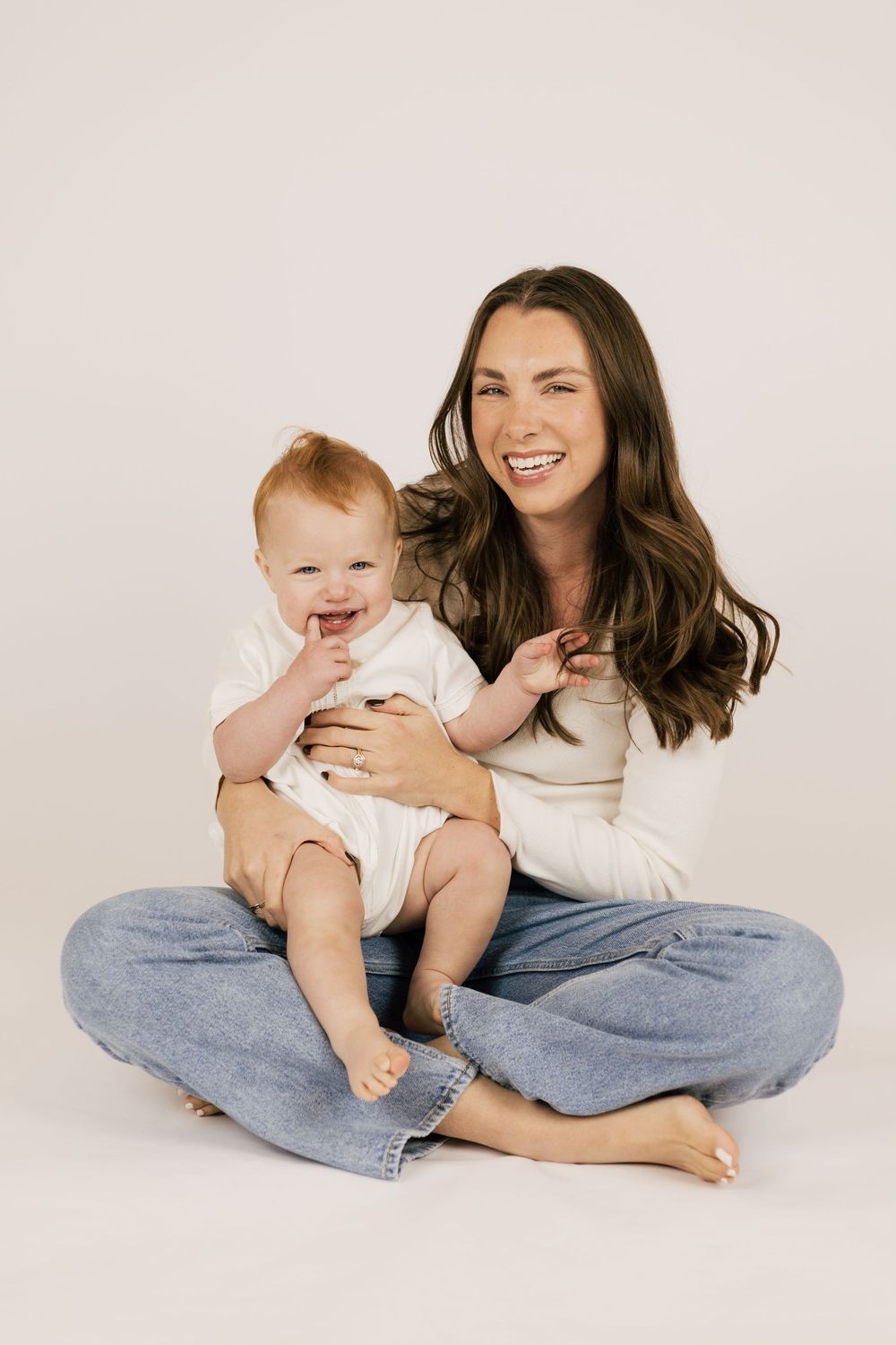 Mom and son studio portrait