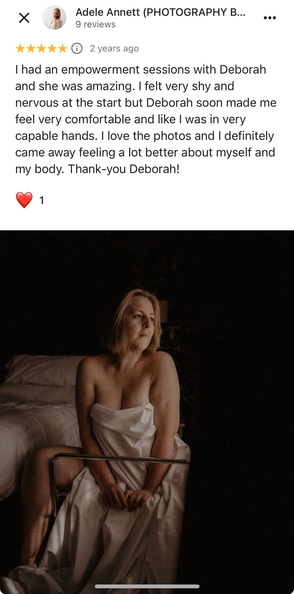 A collection of boudoir photography review screenshots showing positive client feedback and sample images in moody lighting.