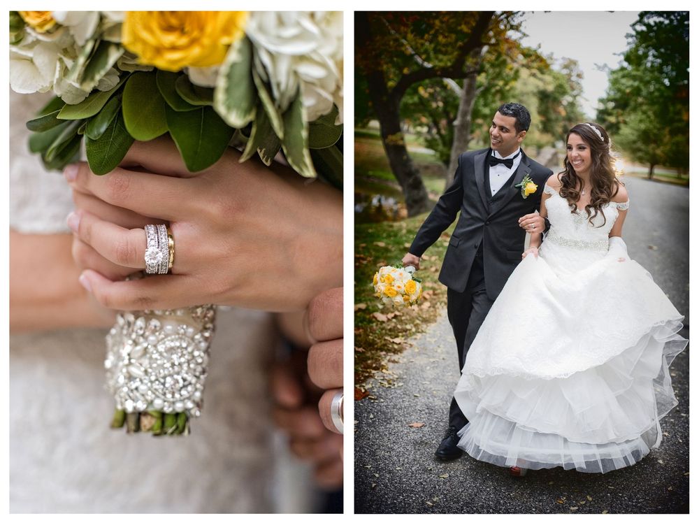 A romantic wedding sequence featuring white gown details, ring shots, and natural outdoor settings during a fall celebration.