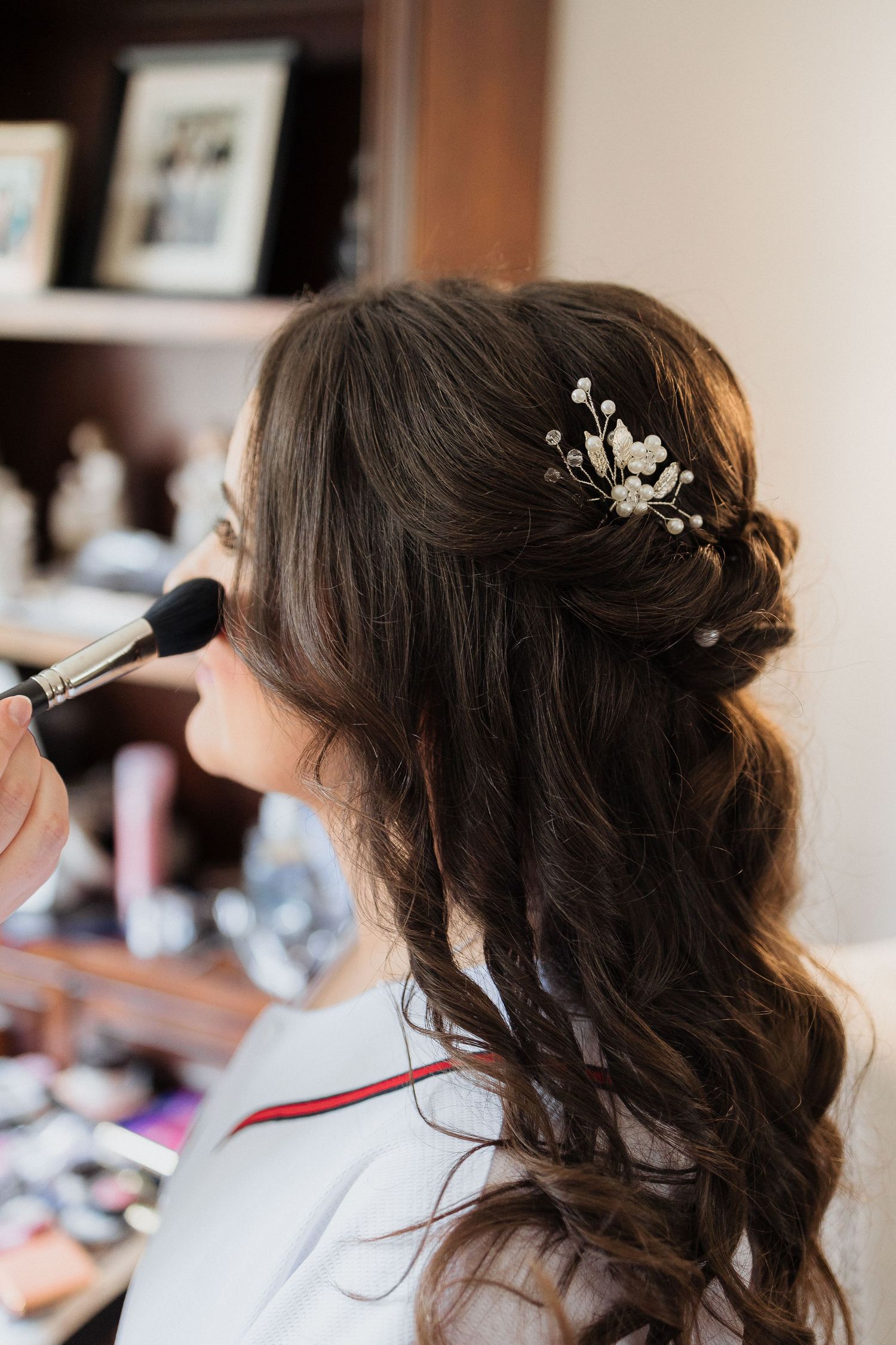 bride gets her makeup done at Grand Ivory, Moncton wedding photography packages New Brunswick two photographers high-end wedding packages