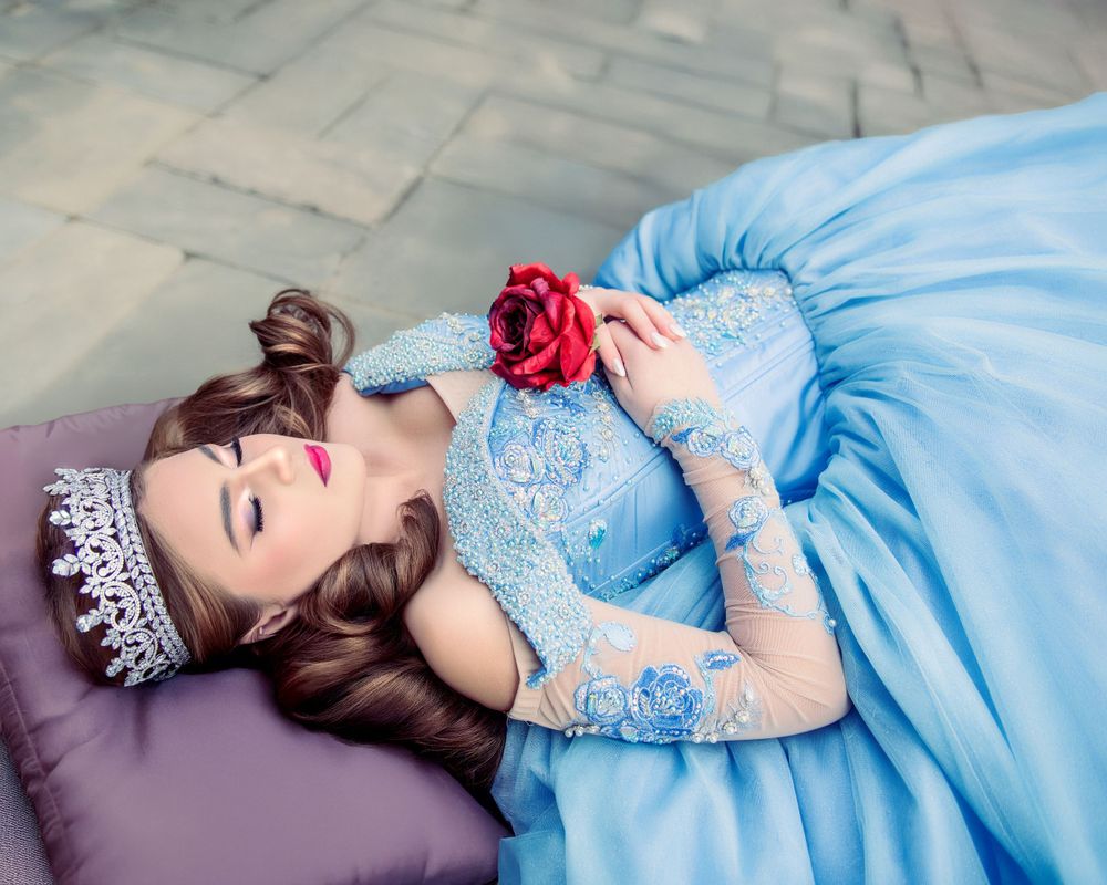 Sleeping Beauty Quinceanera Sweet 16 theme princess aurora in deep sleep, photo session