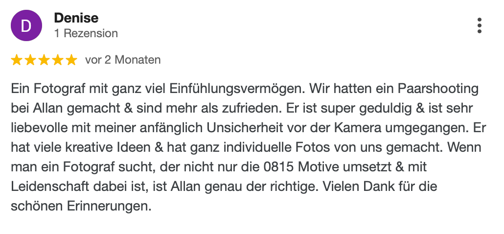 Professionelle Hochzeitsfotograf Berlin 5 Sternen google top Bewertung