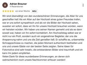 Professionelle Hochzeitsfotograf Strausberg 5 Sternen google top Bewertung