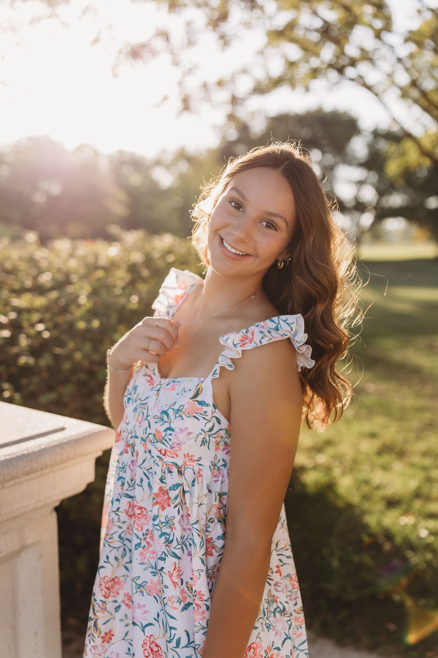 Forest park, st Louis, floral dress, golden hour