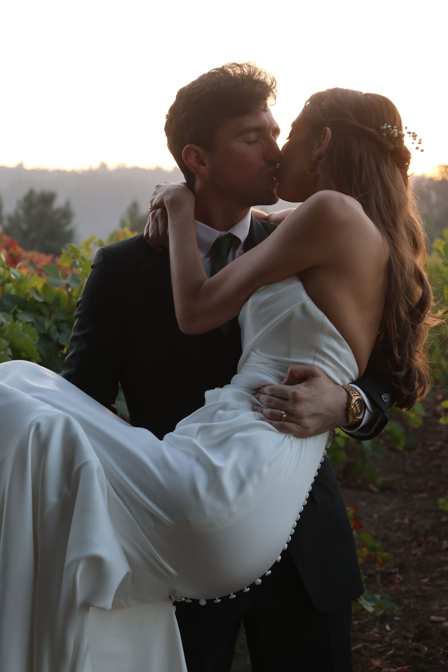 wedding couple on a nature trial.