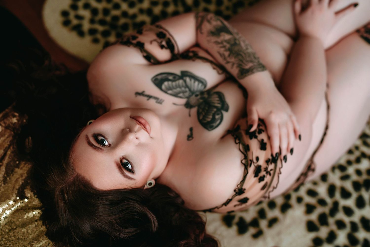 Artful boudoir portrait with butterfly lingerie in cape girardeau boudoir studio in missouri