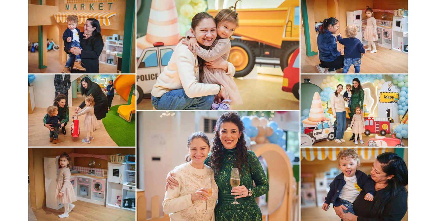 A collage of photos showing various activities and interactions in what appears to be an educational or childcare setting.