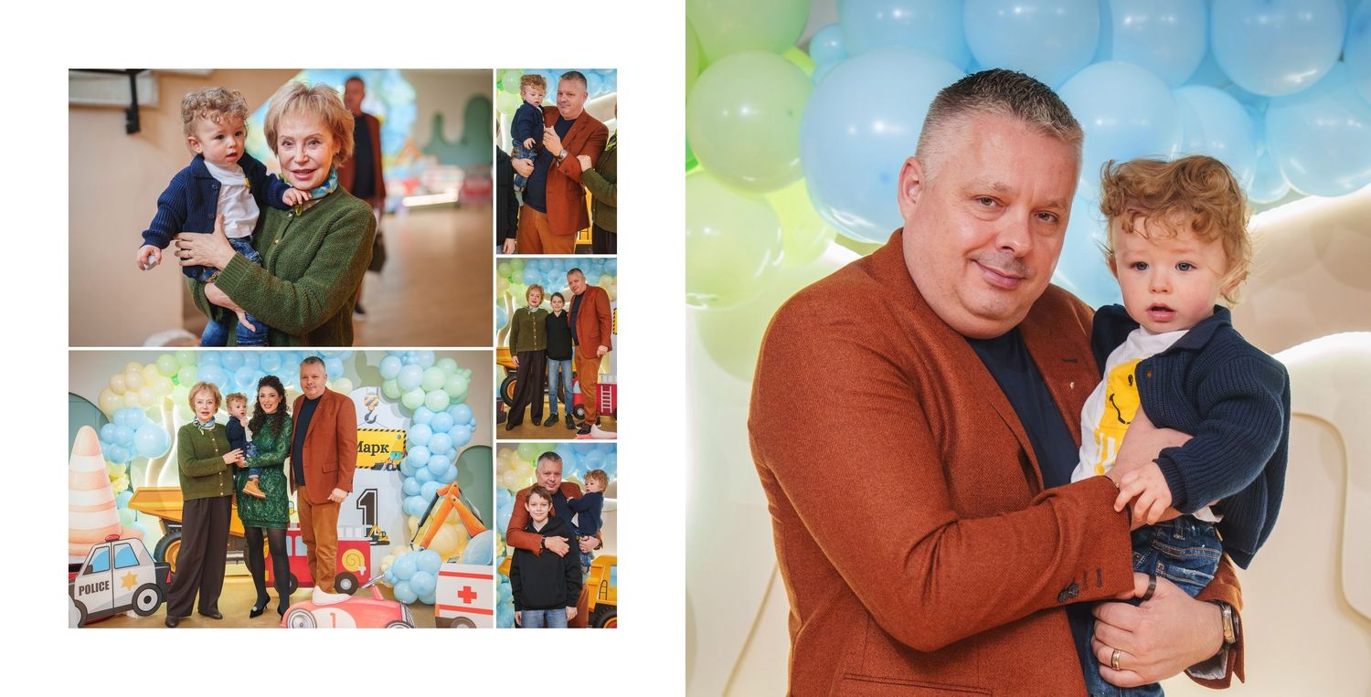 A collection of candid family moments displayed in a horizontal photo collage showing indoor and outdoor activities.
