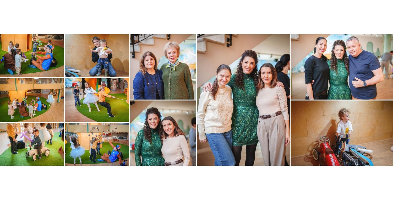 A collage of family photos showing people outdoors and indoors during various gatherings and activities.