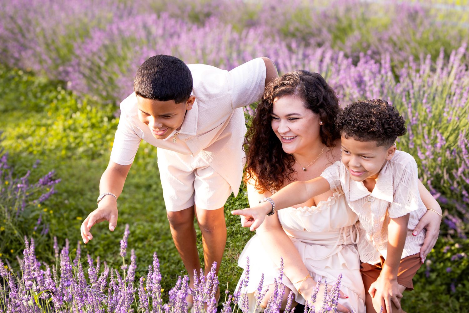 family looking at lavender
