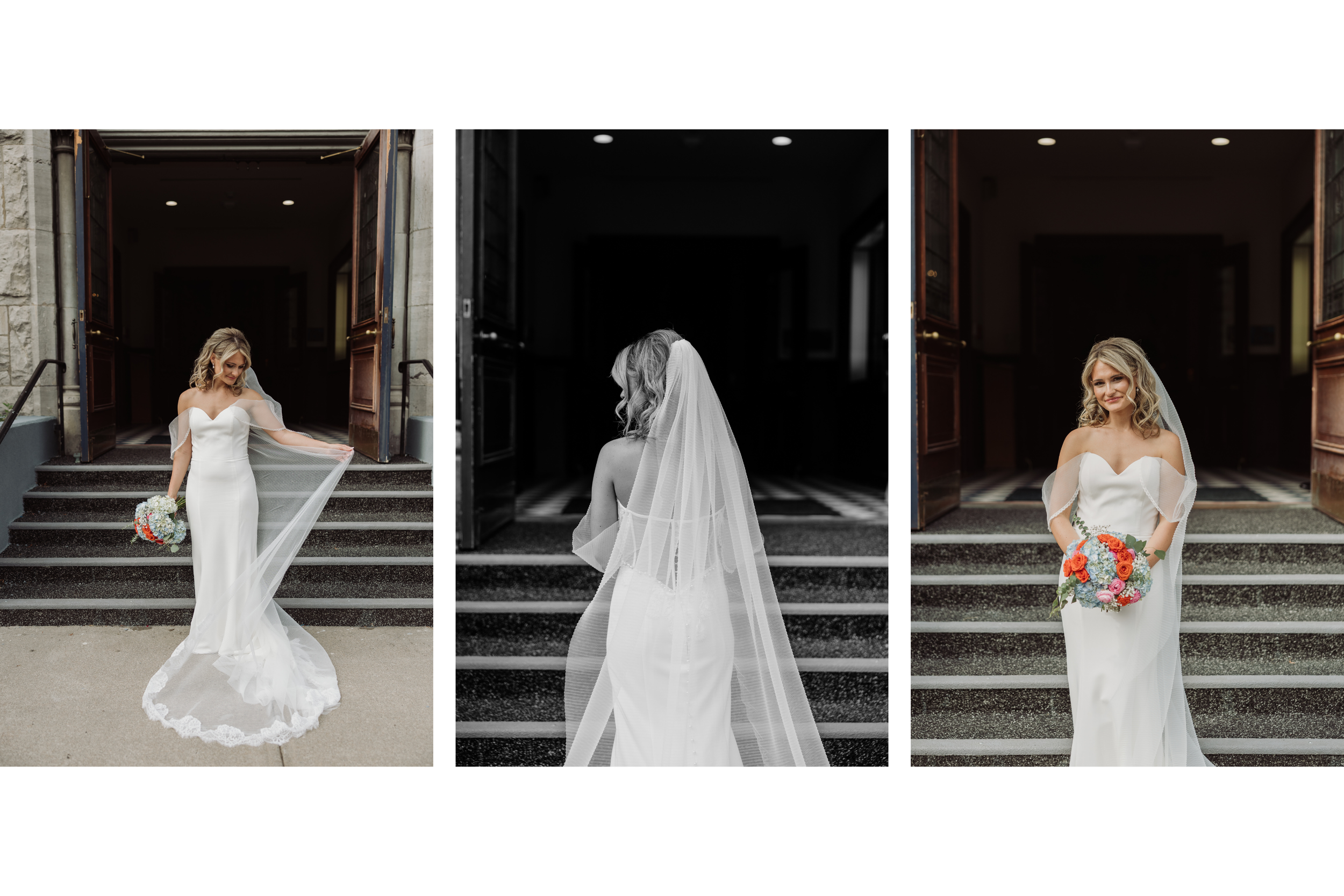 Bridal portraits outside St. Mary's Church in Auburn NY
