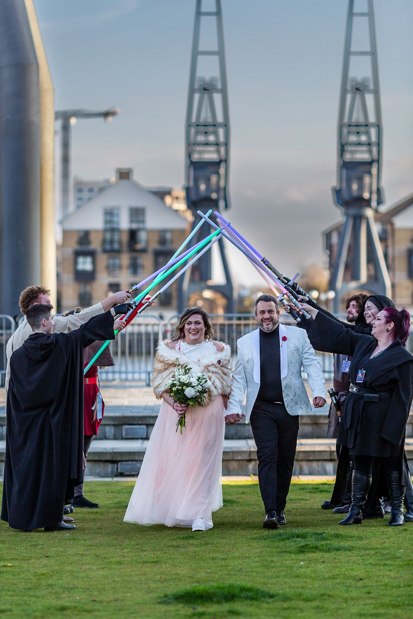 Star Wars Wedding by wedding photographer Keith Malda with lightsabers