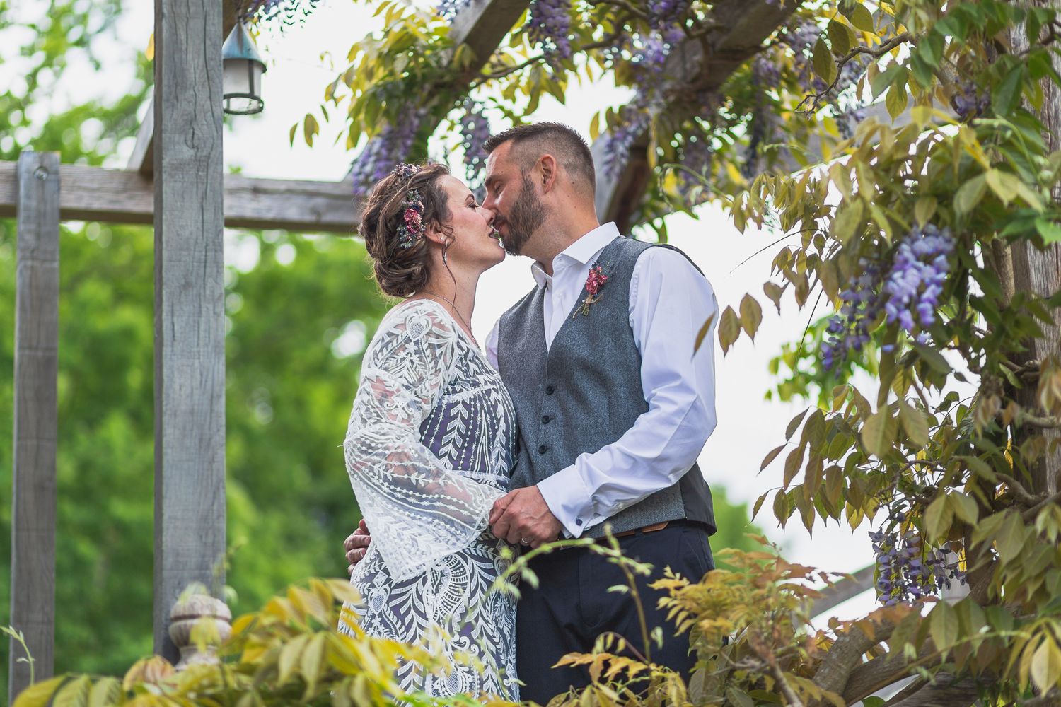 Great Fosters Surrey wedding photography of a bride and groom