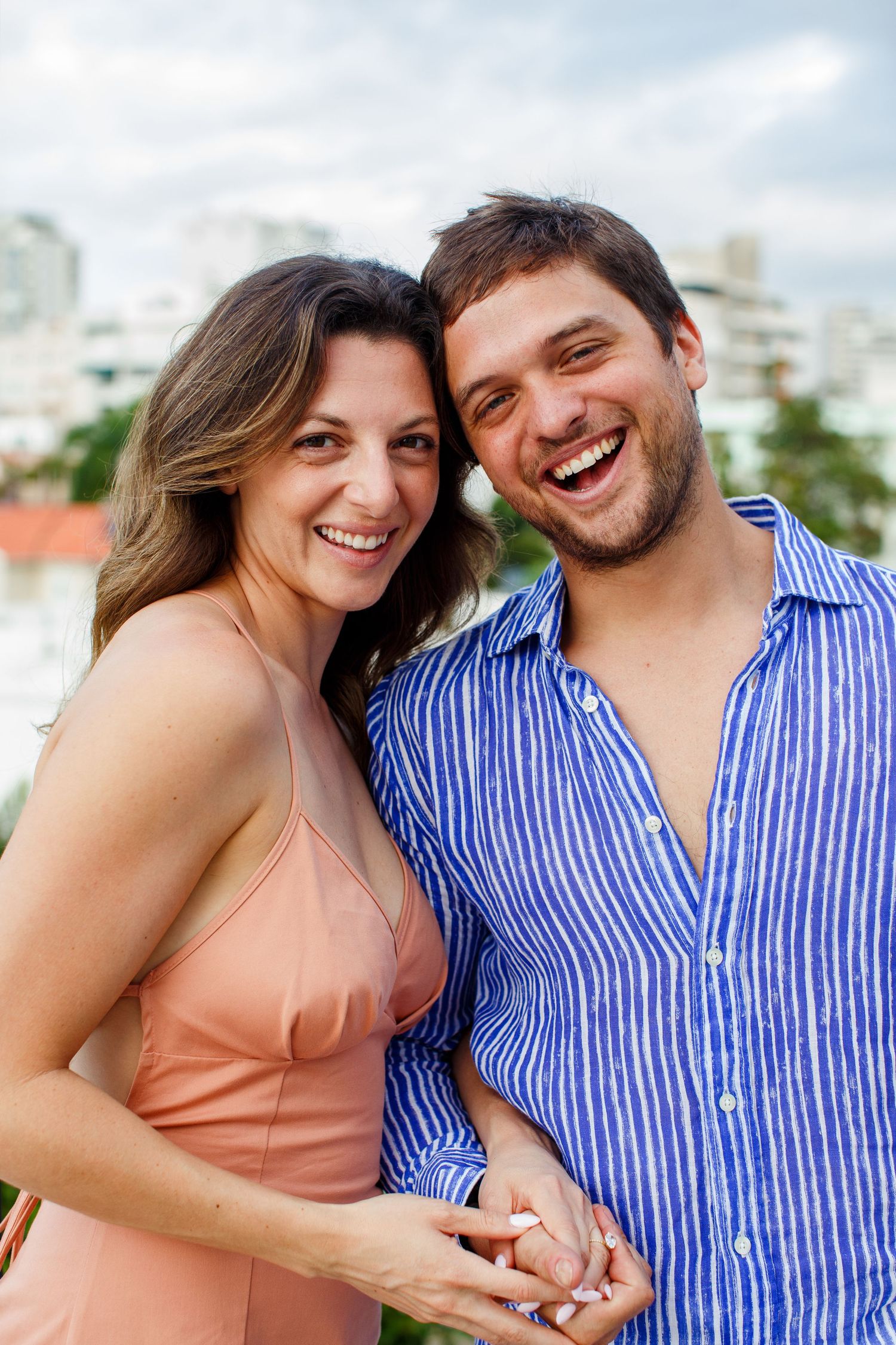 Couples portrait on a rooftop. Marriage proposal. San Juan, Puerto Rico.