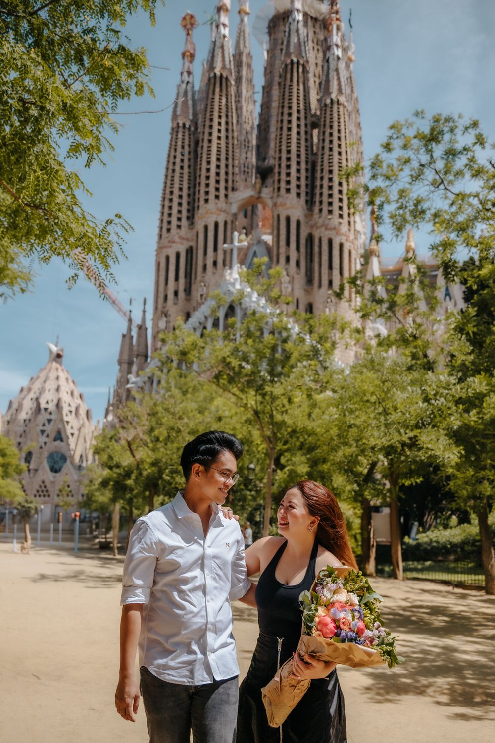 Couple laughing together after the big surprise.