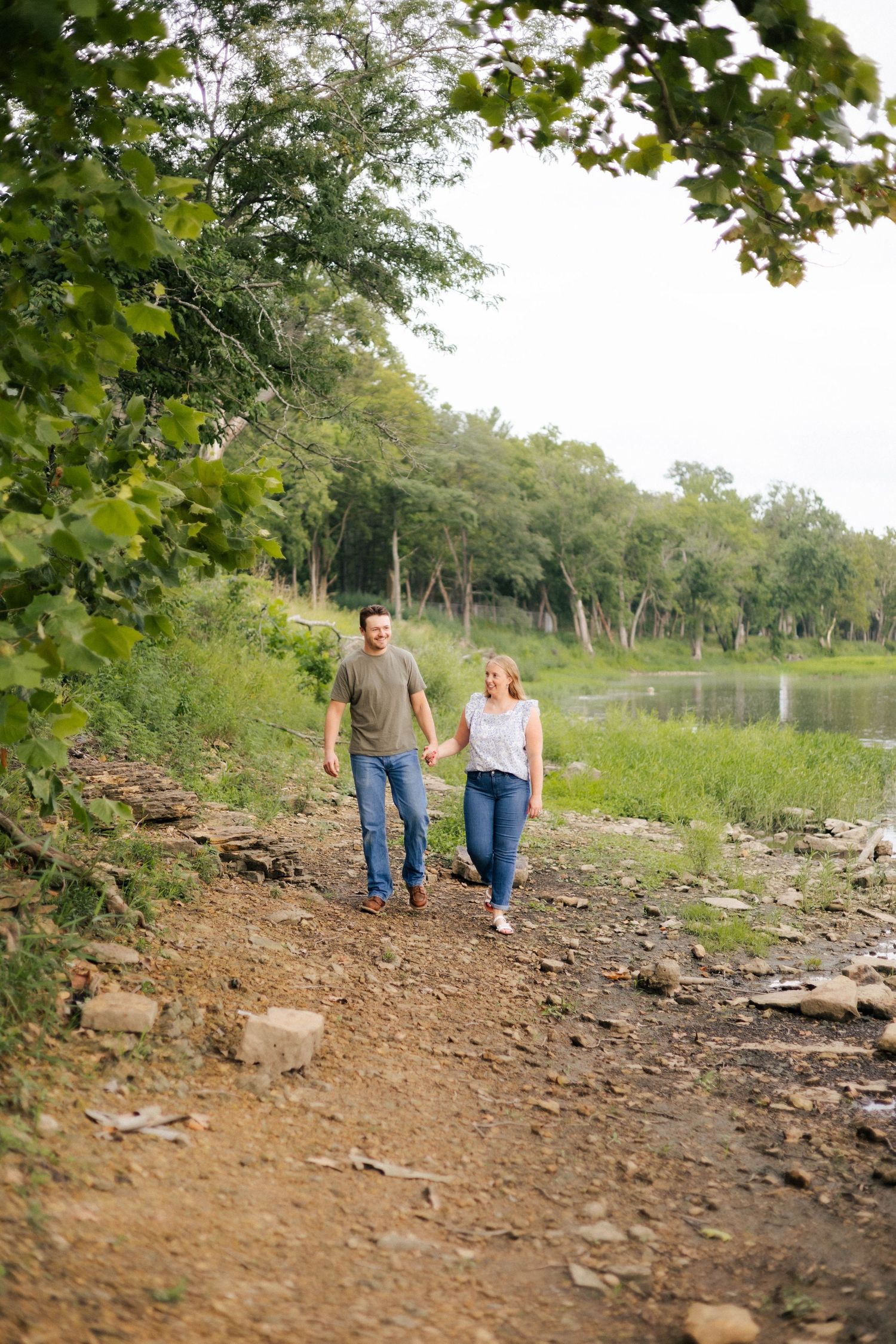 outdoor summer lakeside engagement photos in Kankakee, Illinois