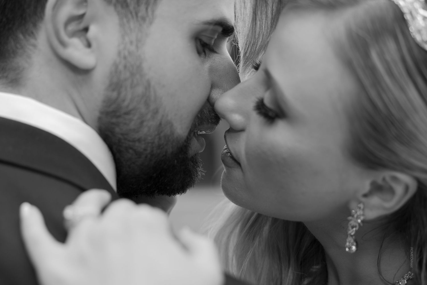 Bride and groom kissing