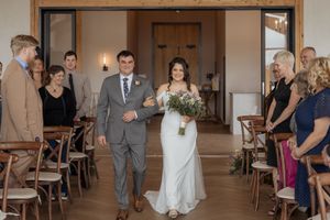 bride and father walk down the aisle Cidery at 51 Acres luxury wedding photography Moncton fine art photographer high-end portraits