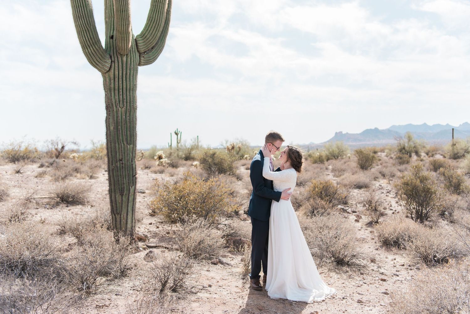 Bride and groom in an Arizona desert.