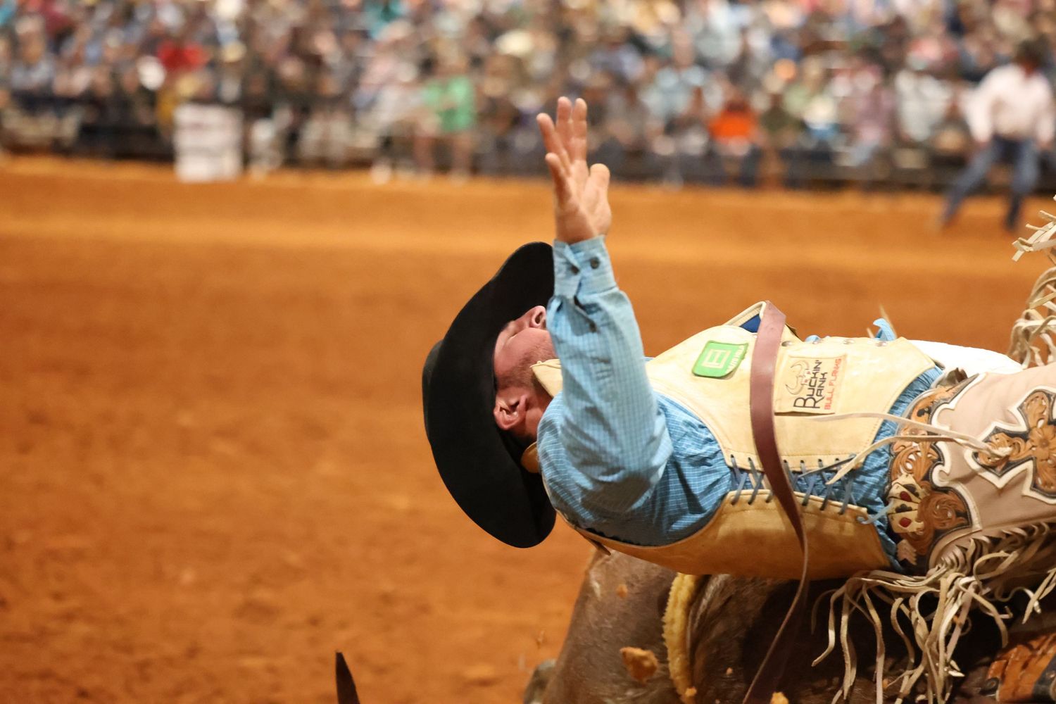 Behind the chutes getting ready for his retirement ride. Bronc Rider