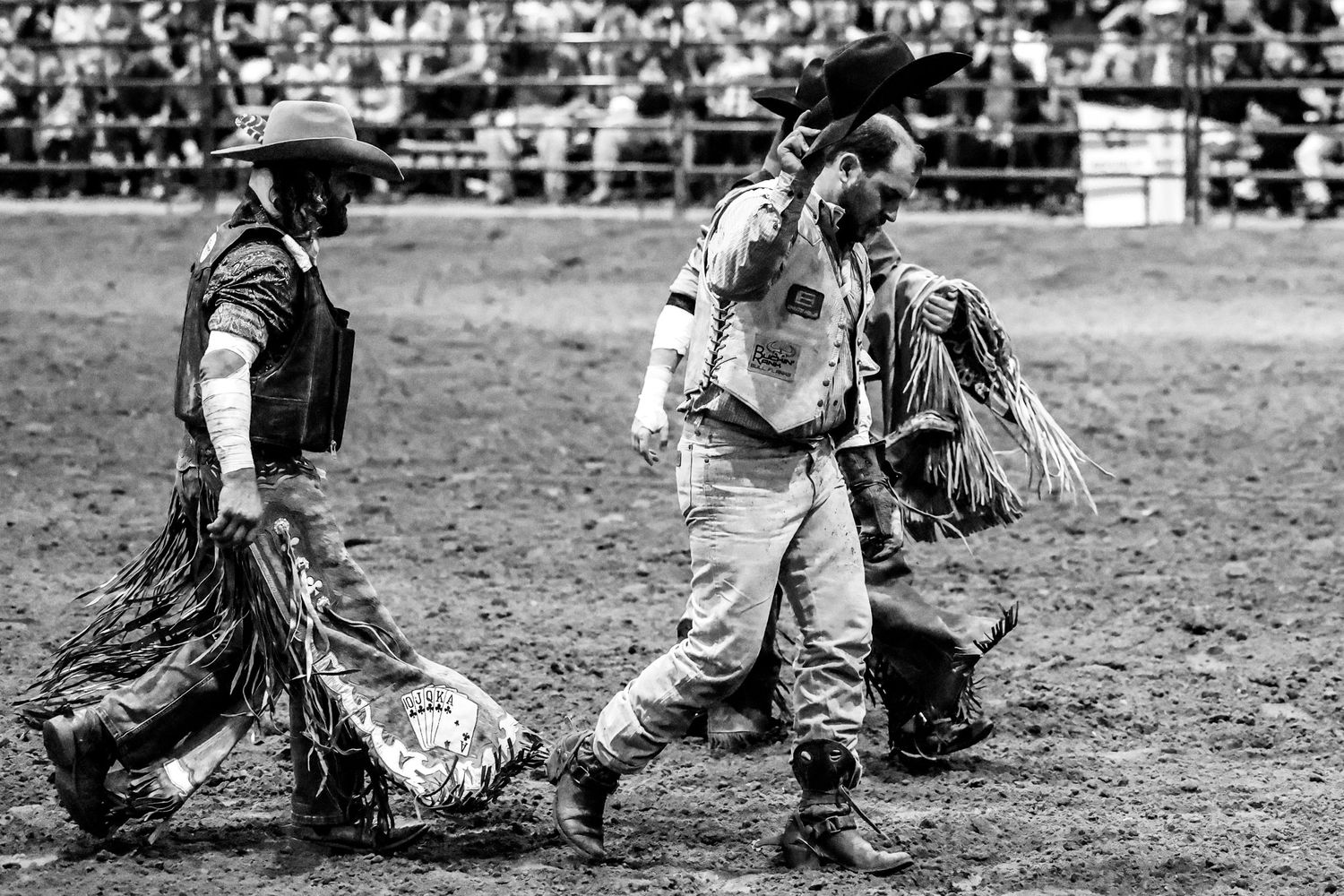 Behind the chutes getting ready for his retirement ride. Bronc Rider