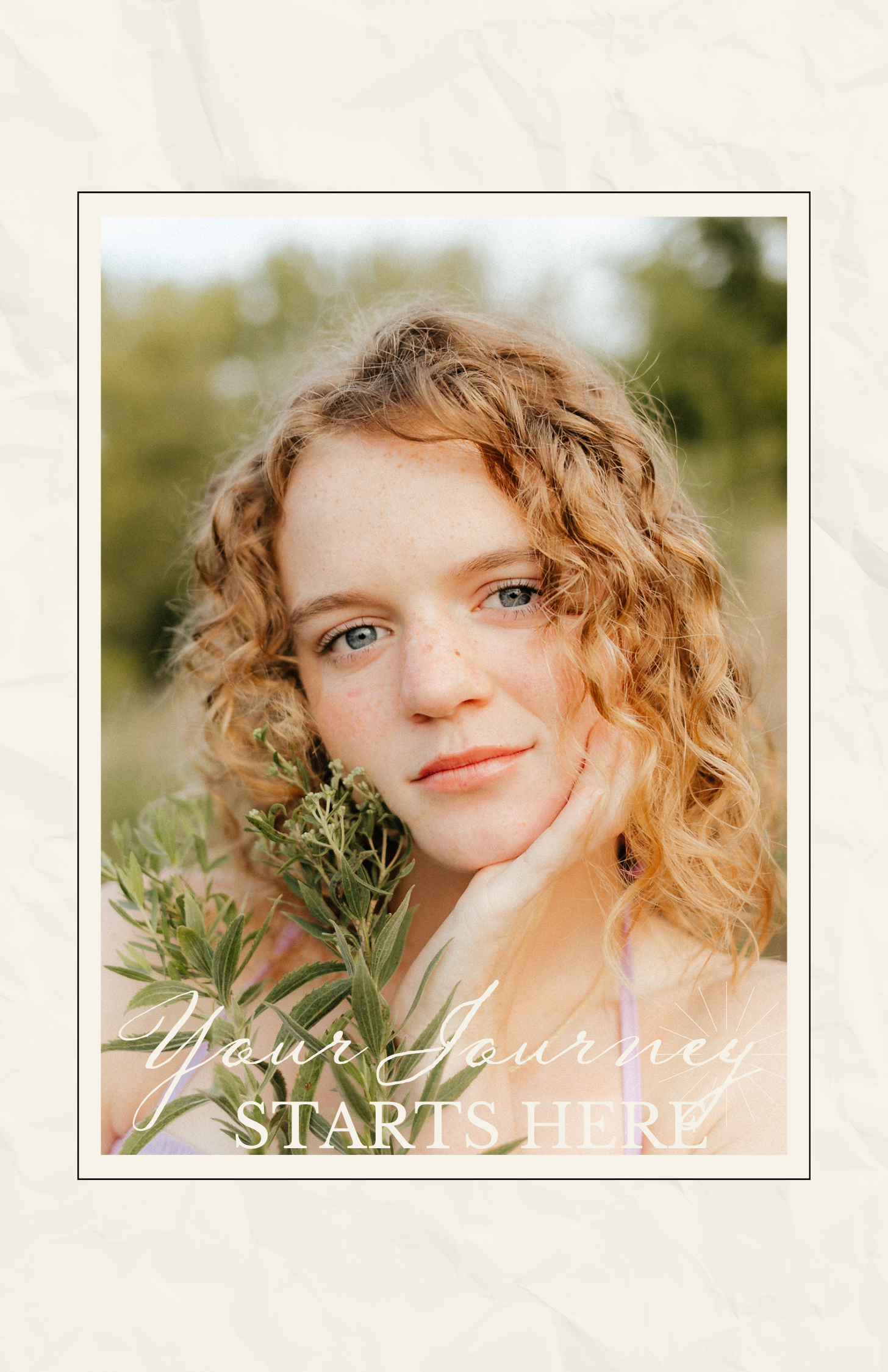 Photography location guide page with forest path image and elegant typography.