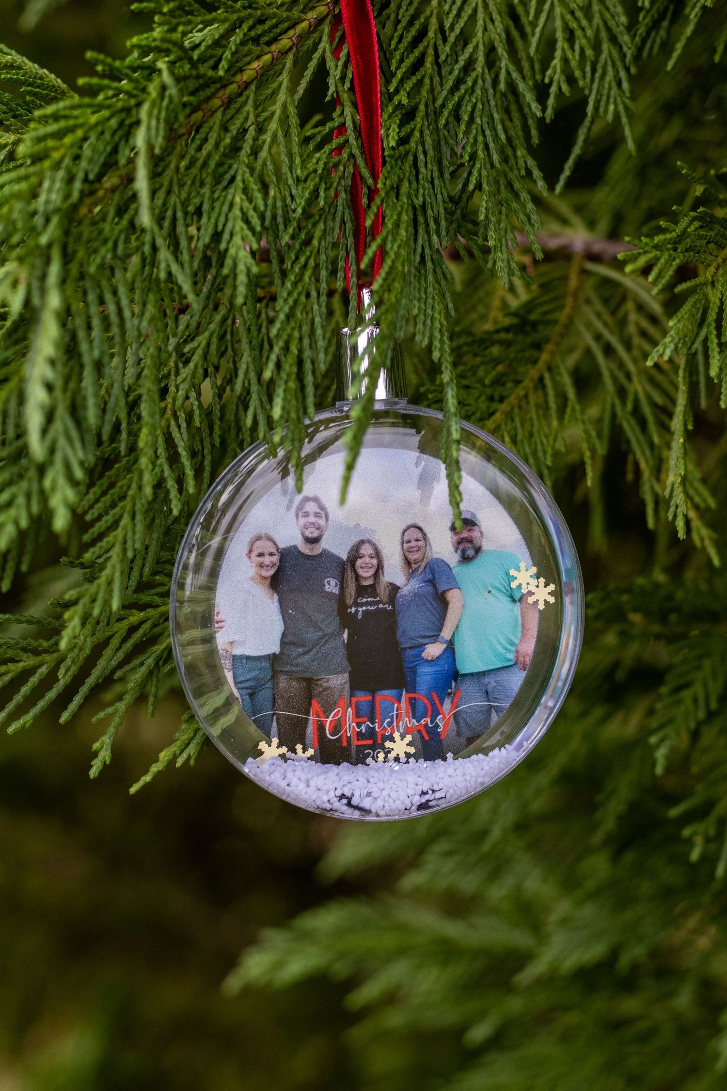 Family Christmas snow globe ornament