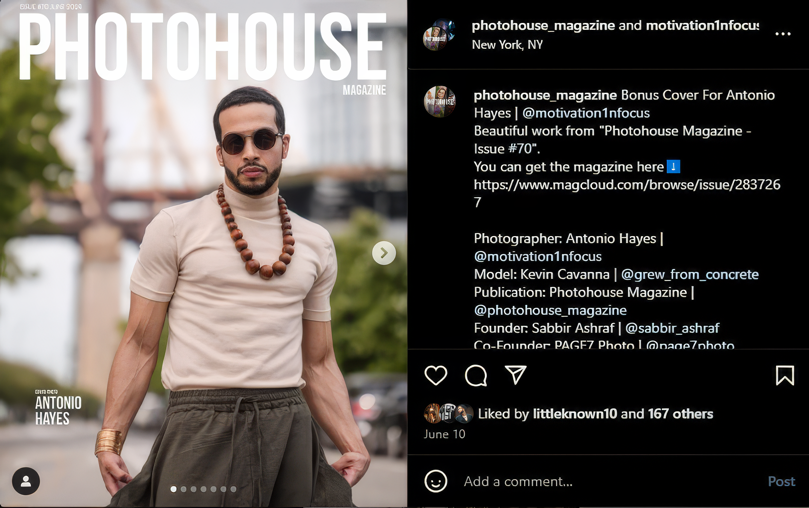 Instagram post preview of fashion photography featuring beige turtleneck and wooden necklace.