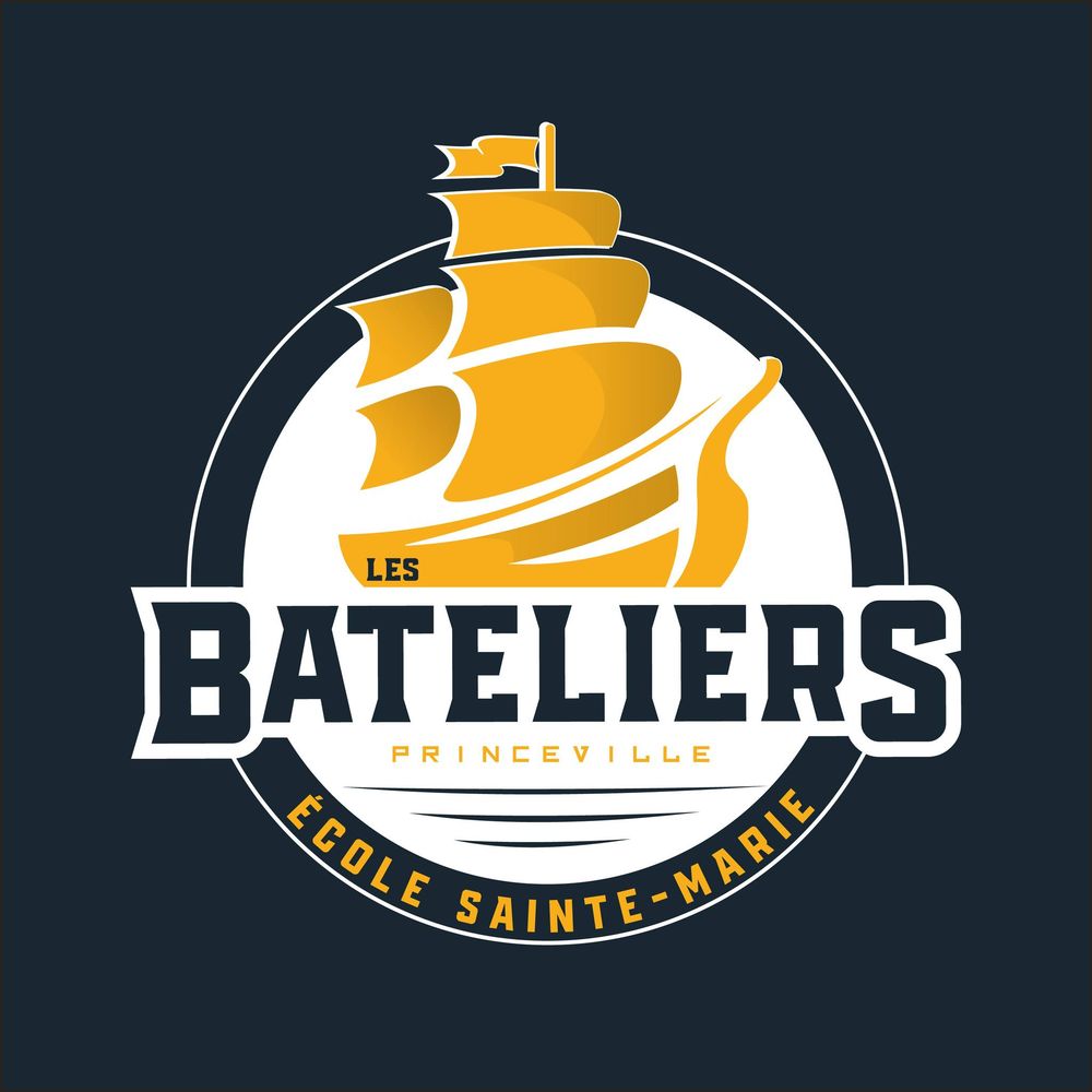 A yellow and black circular logo depicting a stylized sailing ship for Les Bateliers sports team in Baie Sainte-Marie.
