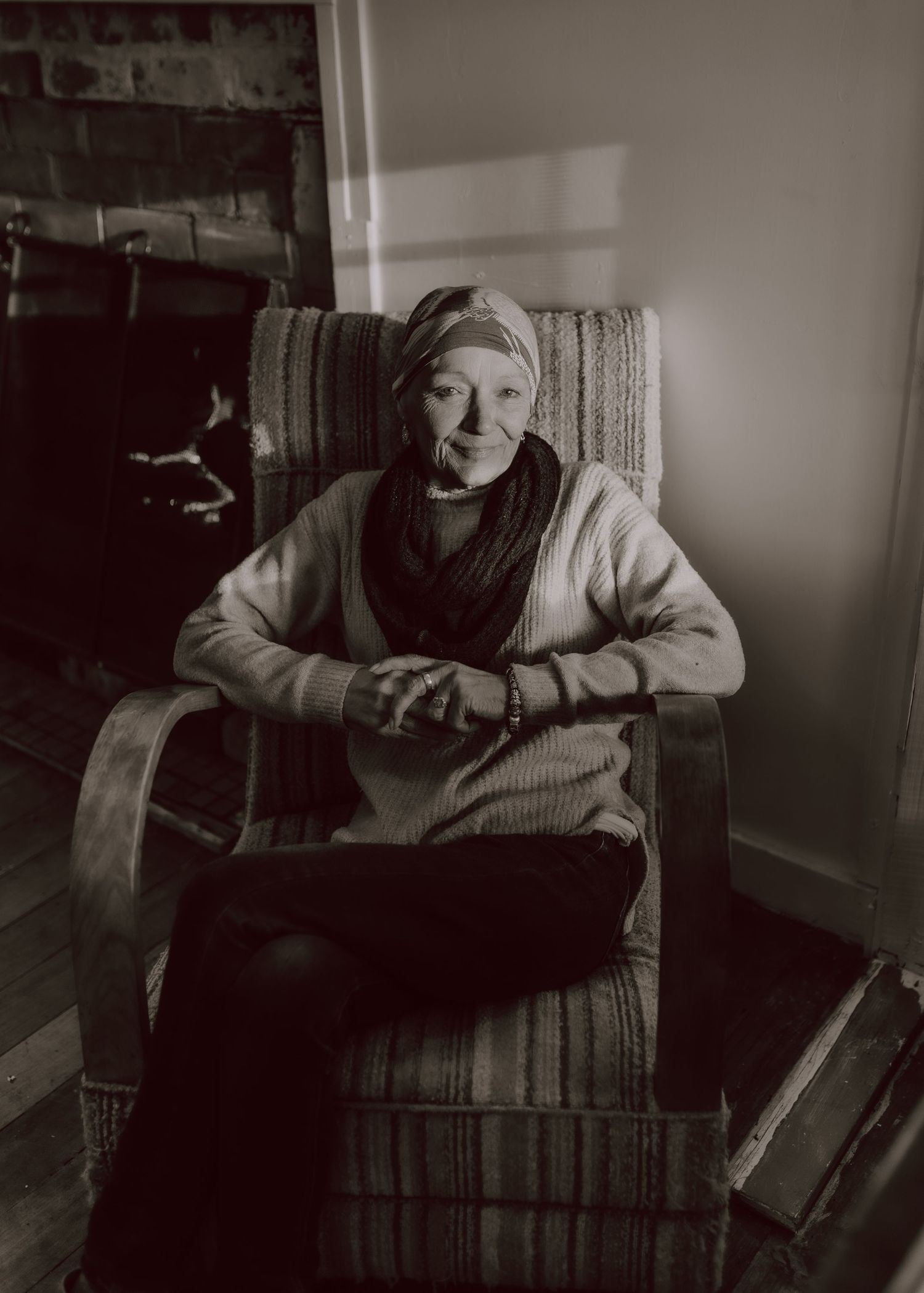 A lady with cancer photographed for a palliative care photography session