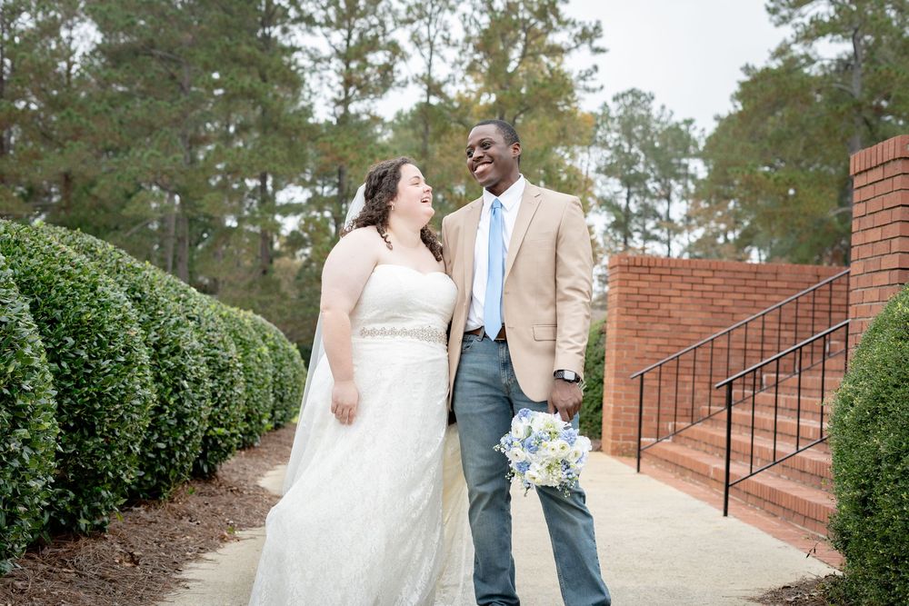 Portrait of groom and bride after the wedding ceremony; Small wedding photographer, Middle GA