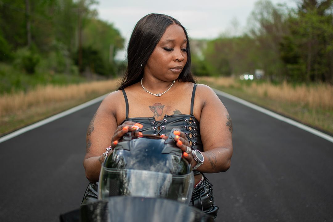Motorcycle Boudoir Session. Outdoor boudoir. Biker photo shoots, women bikers In MD