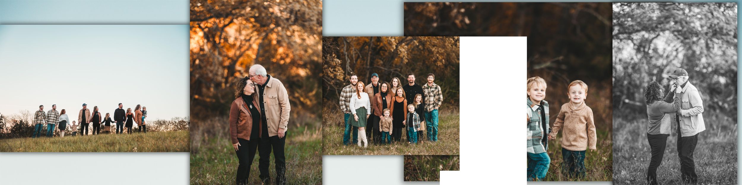 A collage of wedding and portrait photographs displayed in a horizontal filmstrip layout.