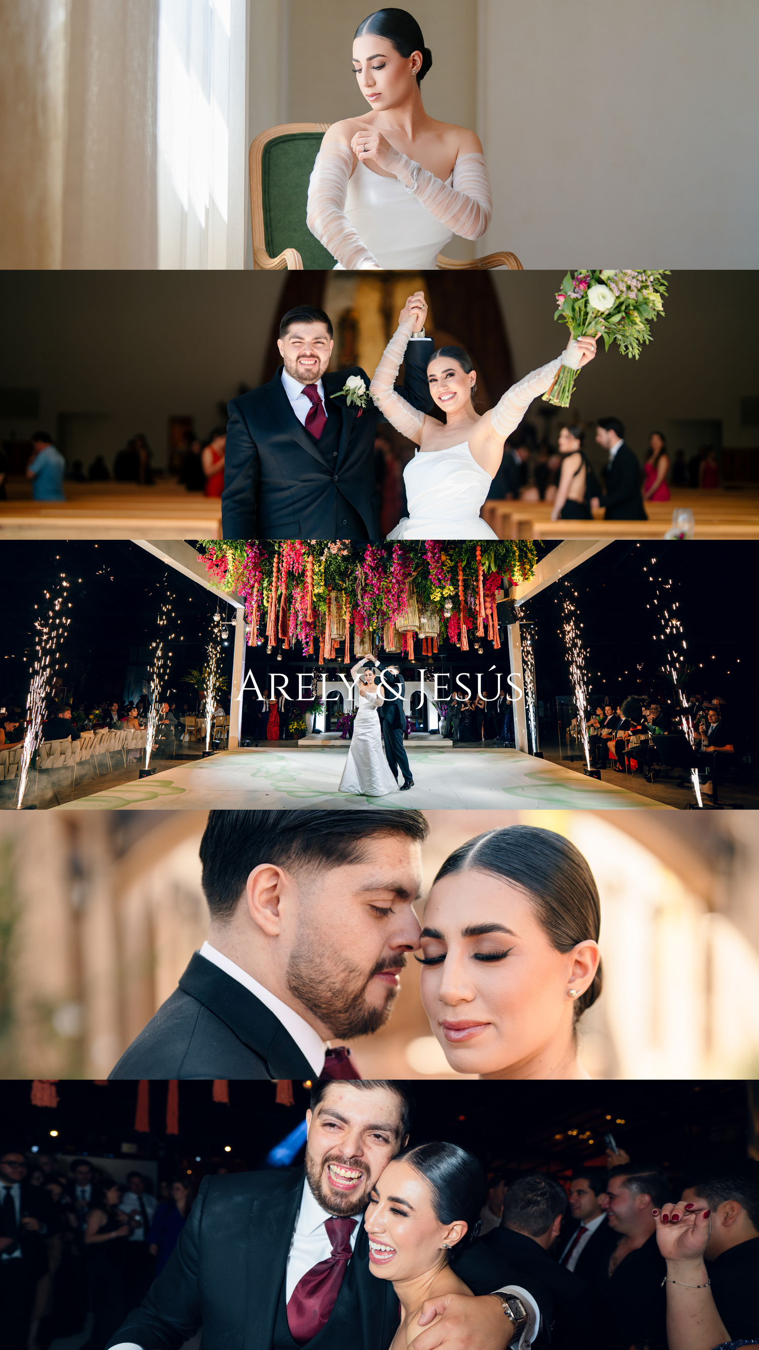 Wedding photo collage featuring ceremony, reception and intimate couple moments.