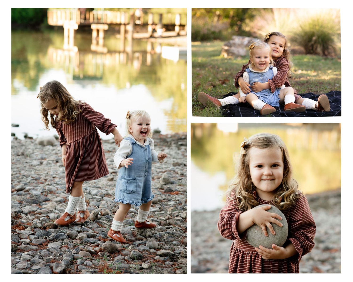 engaging stress-free family mini-session at mills pond park in Wells Branch Austin Texas.  Sunset family photography, lakeside, sisters