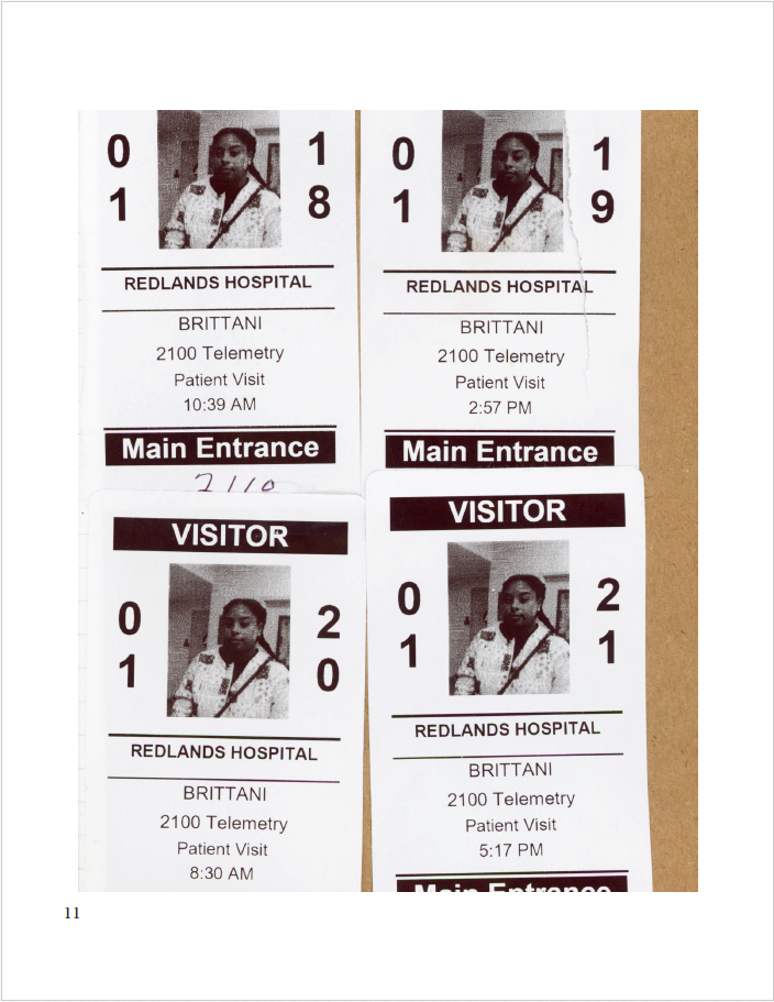 hospital visitor's stickers on a journal page