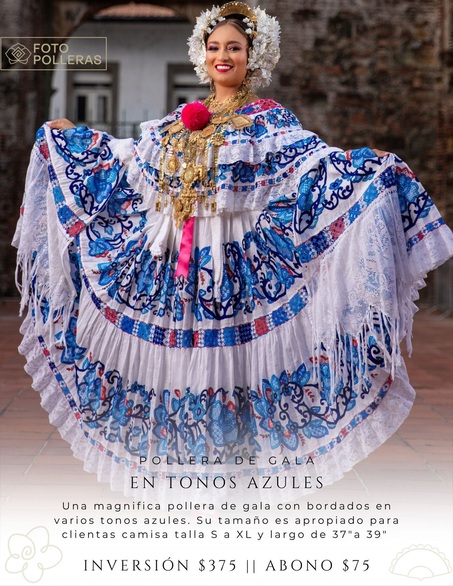 mujer bailando durante una sesion de fots tradicional con pollera en la ciudad de panama