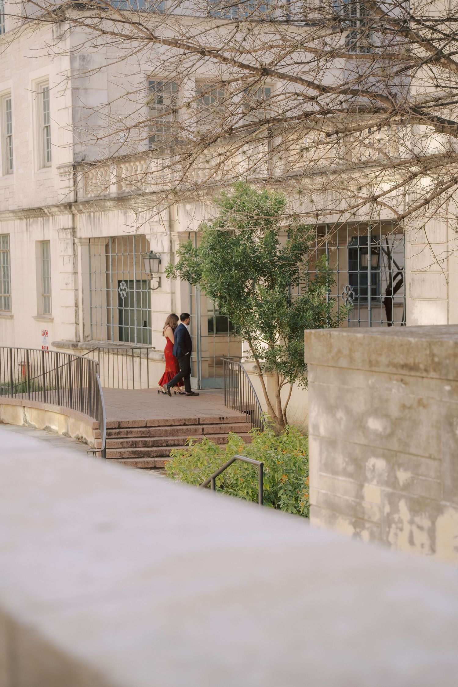University of Texas at Austin engagement photography at School of Architecture courtyard.
