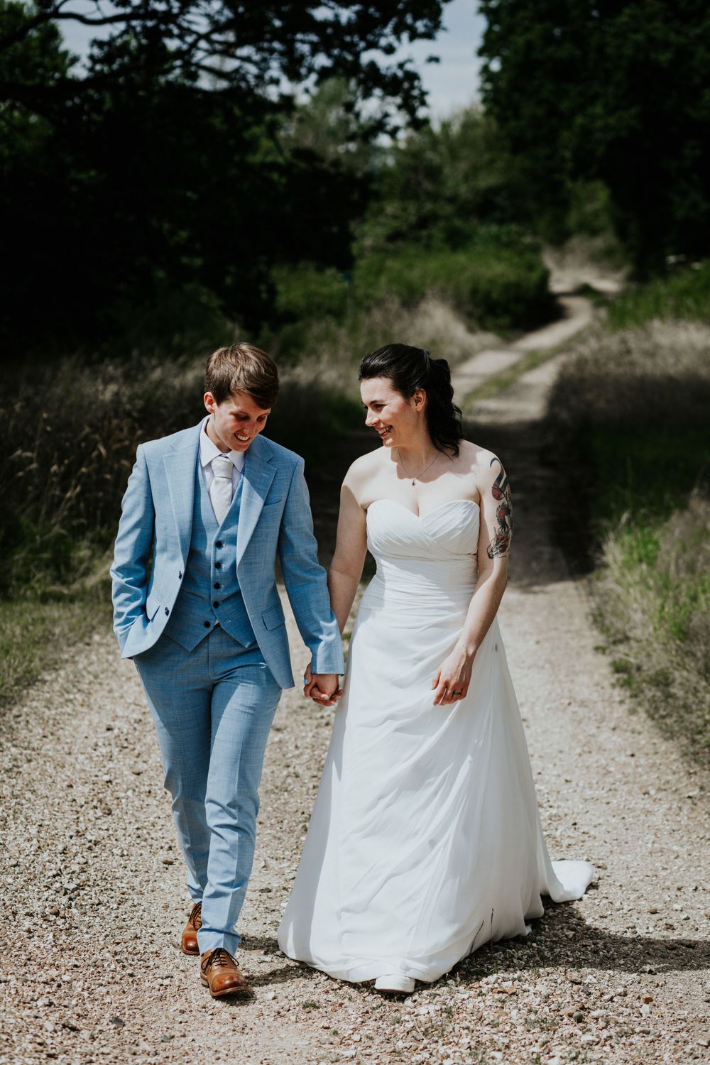 Two brides wedding portraits outside  at Ufton Court
