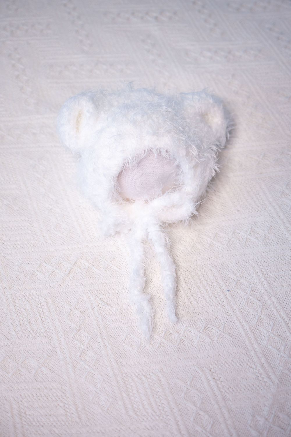 newborn white bear bonnet