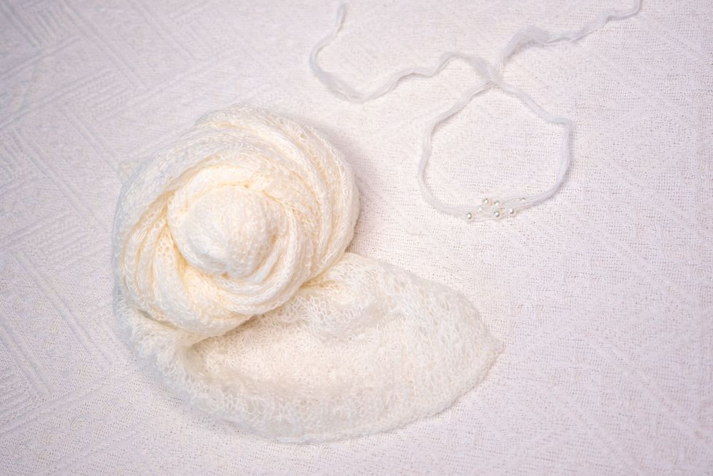 Ivory newborn wrap and tieback set