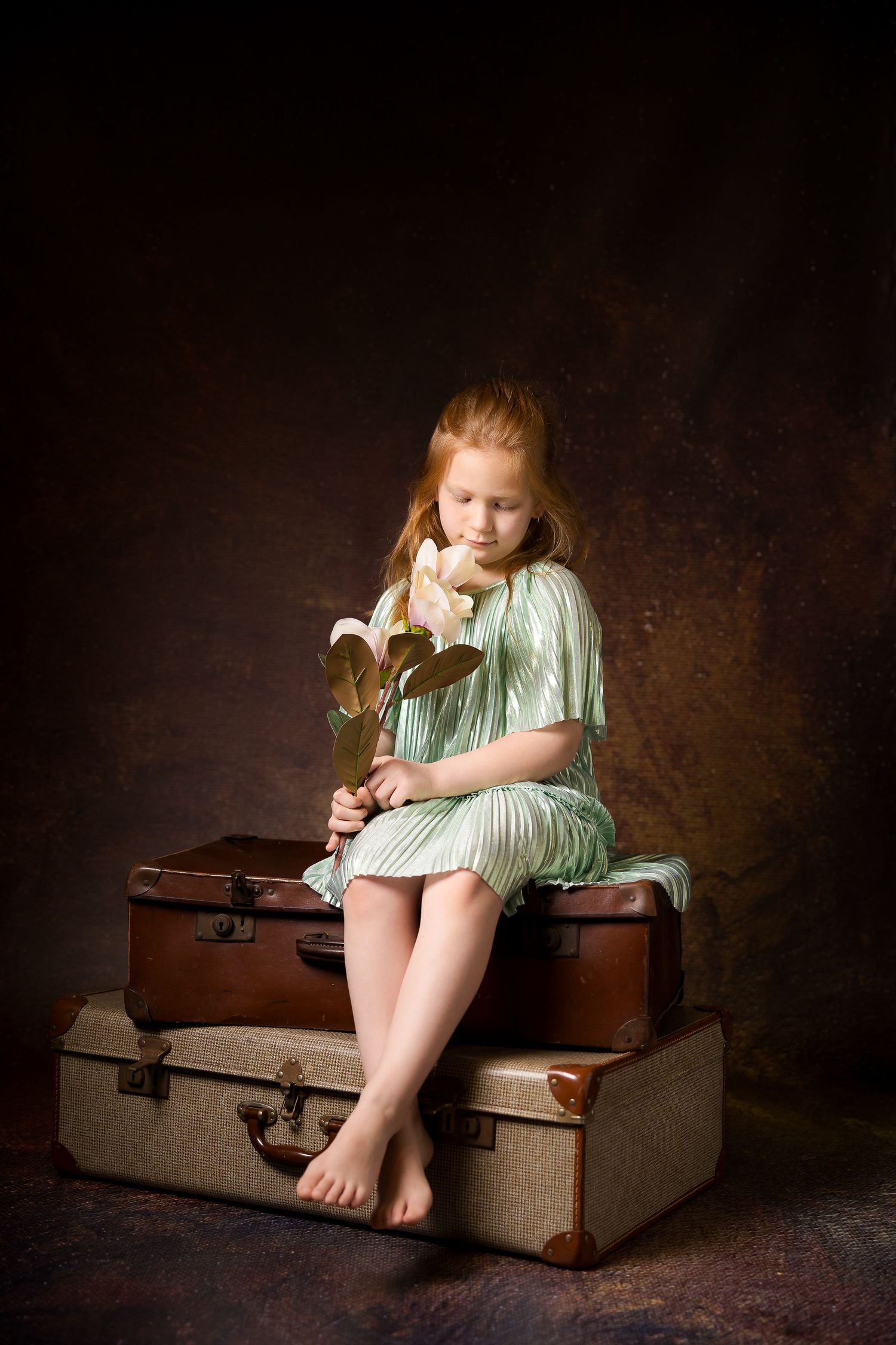 girl photo session on vintage set up
