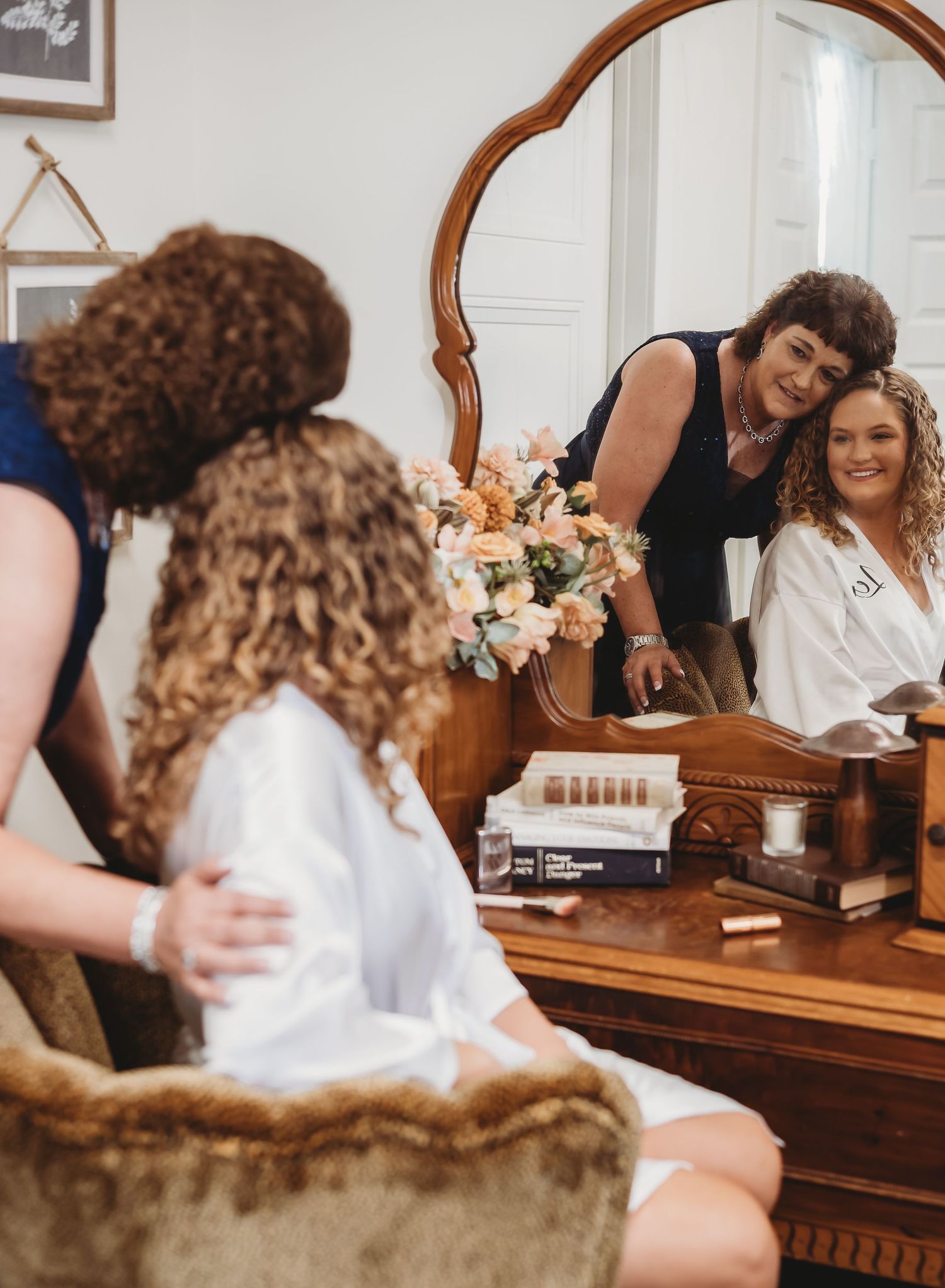 Dreamy oversized mirror for bride getting ready at Sanctuaire Atelier.