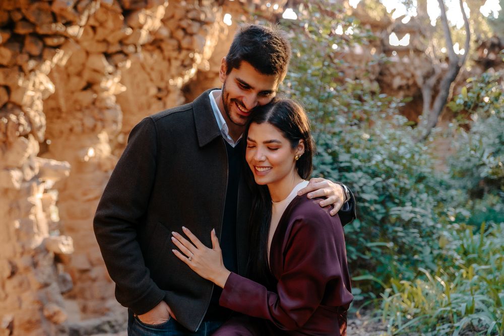 Romantic couple walking Park Güell paths Surprise proposal Barcelona BarcelonaLoversPH