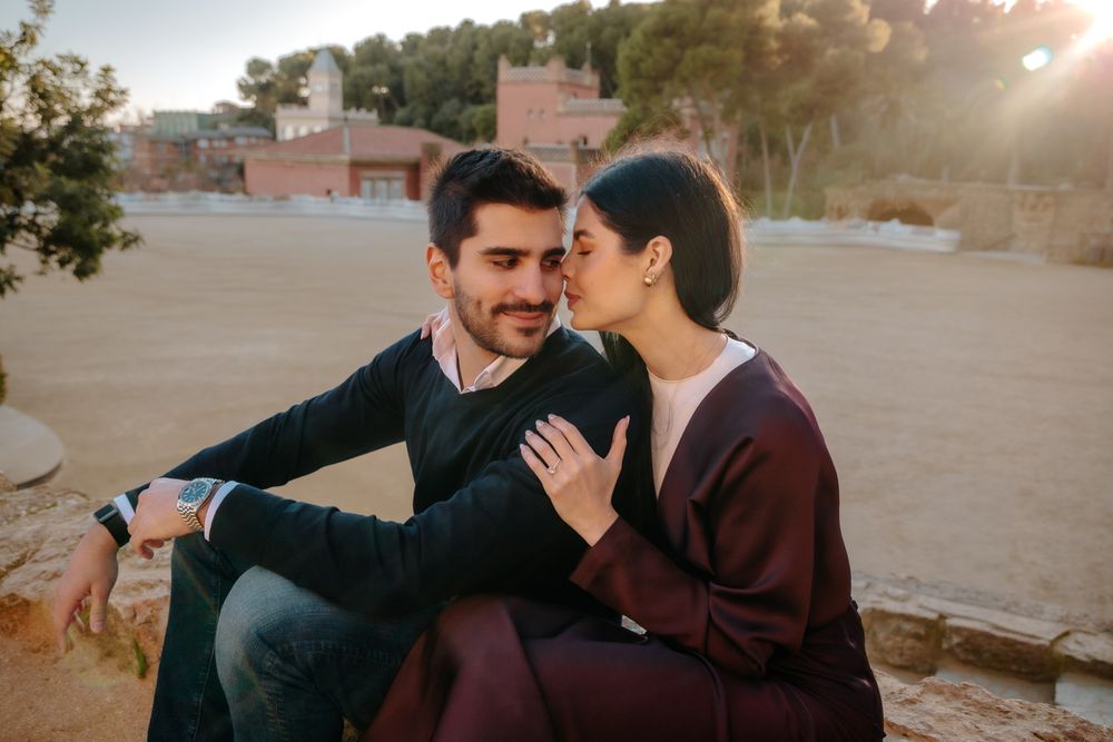 Loving couple holding hands colorful terrace Surprise proposal Barcelona BarcelonaLoversPH