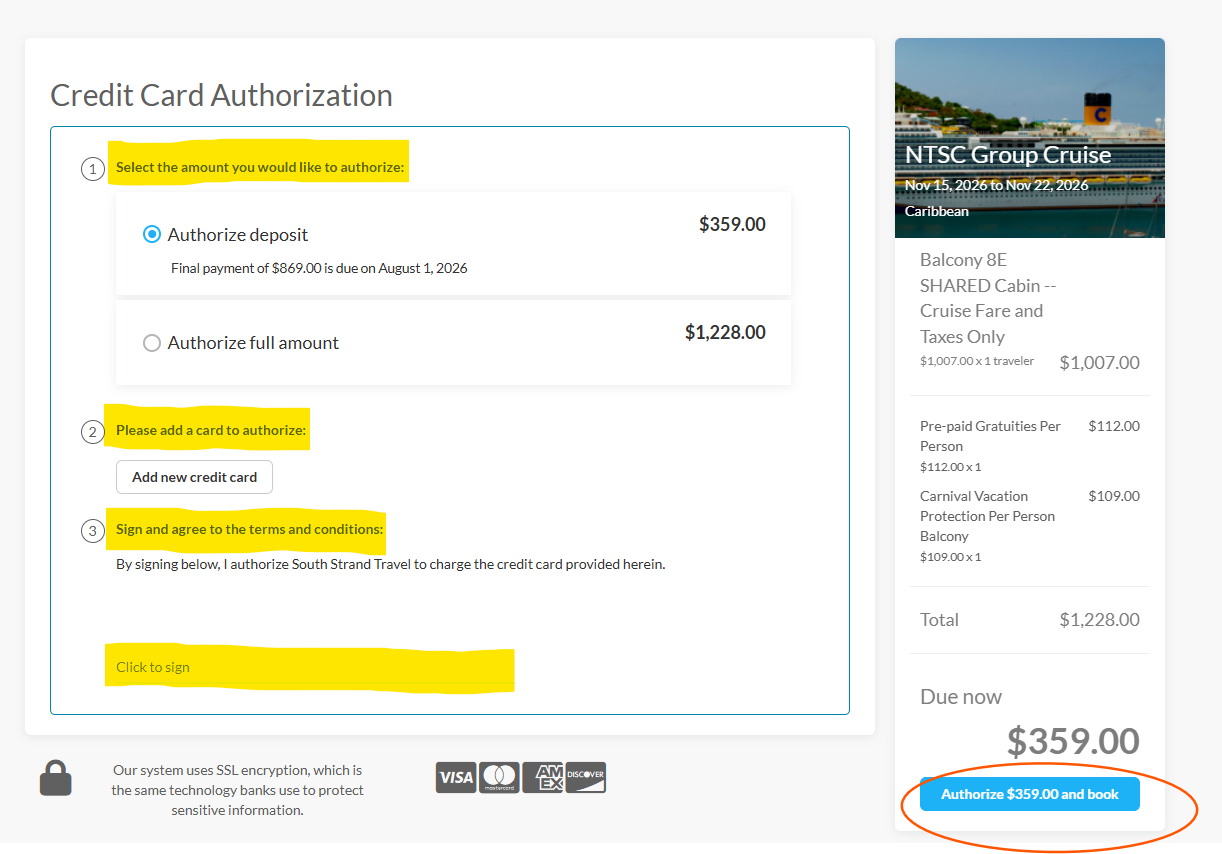 Multiple screenshots showing an e-commerce checkout flow with payment forms and pricing details of $250.00.