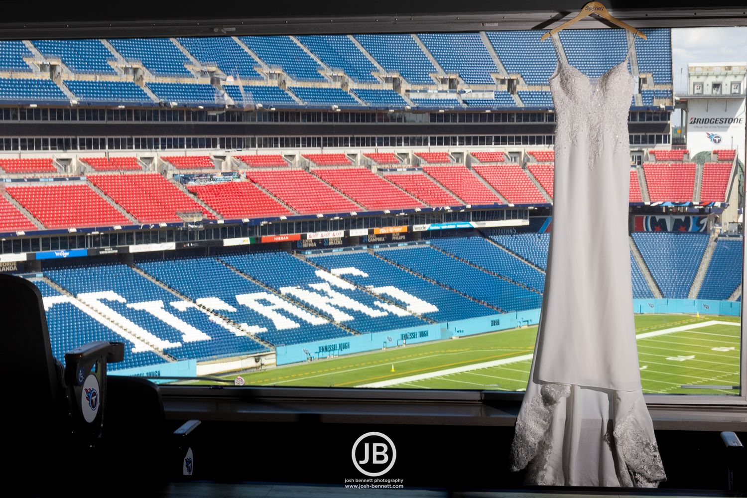 Wedding Dress. Nissan Stadium Wedding. TN Titans. By Nashville Wedding Photographer - Josh Bennett Photography